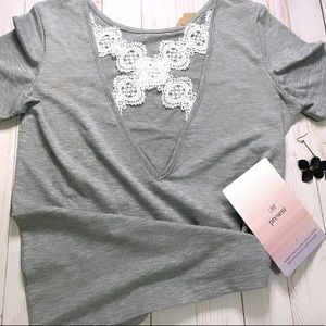 Grey Contrast Lace Shirt.